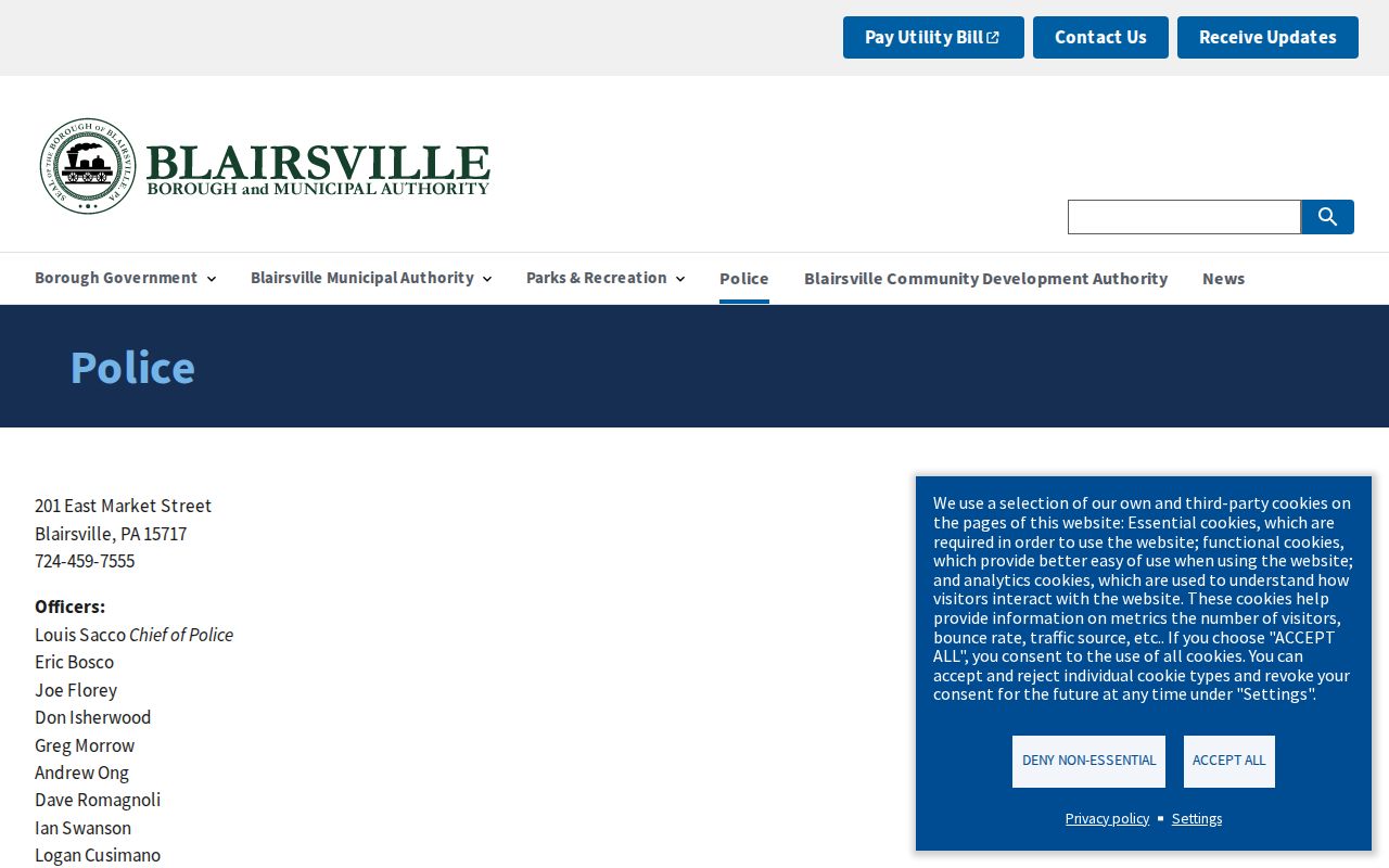 Indiana County Blairsville Police record-contact page