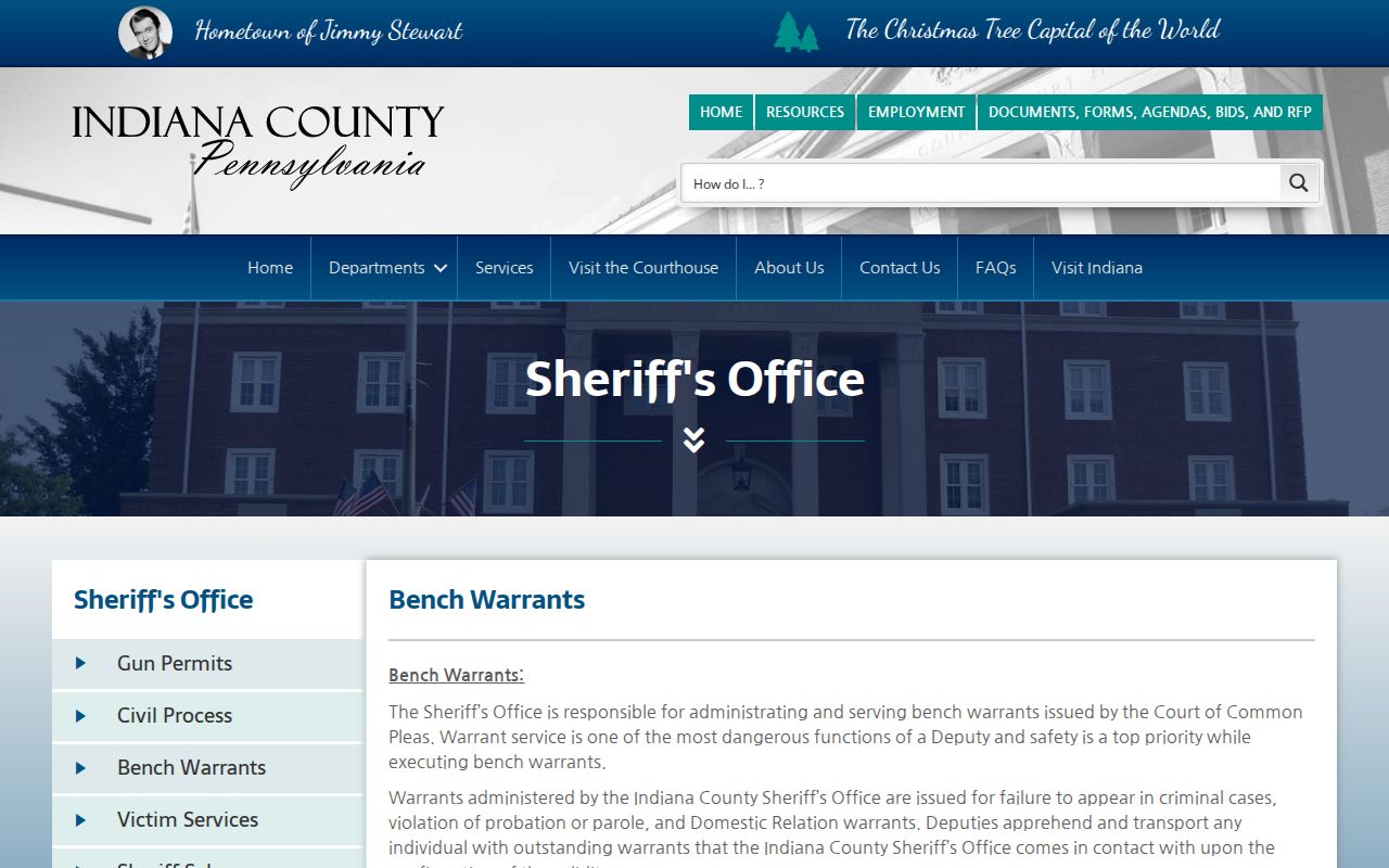 Indiana County Bench Warrants official warrant contact page